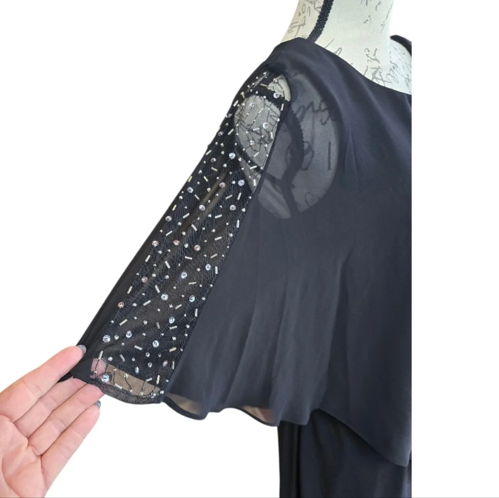 Ignite Evenings Black Chiffon Caped Cocktail Dress 10 - Picture 5 of 10